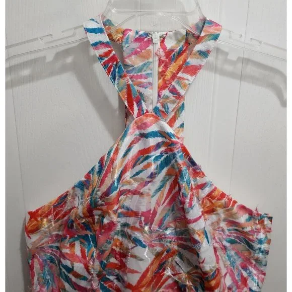 Hutch Anthropologie Women's Maui Halter Dress Colorful Palm Leaf Feather Size 10 - Picture 3 of 13